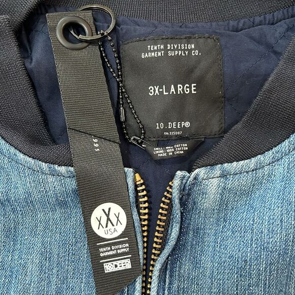 10.Deep Stone Wash Denim Bomber Jacket Blue Aviator Style Streetwear 3XL NWT - Picture 7 of 7